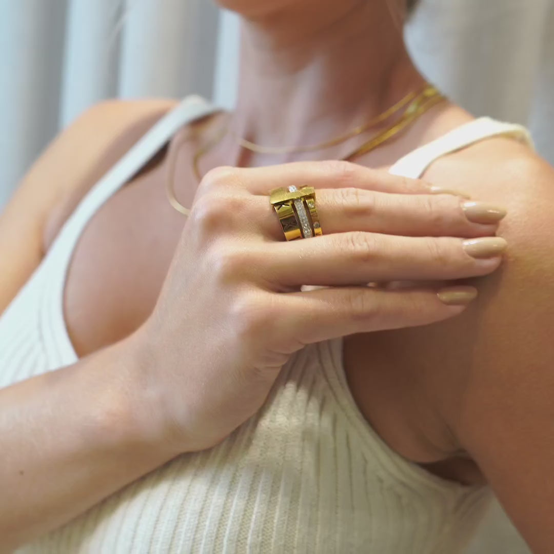 Anel Aro Triplo Algarismo Romano Banhado em Ouro 18K